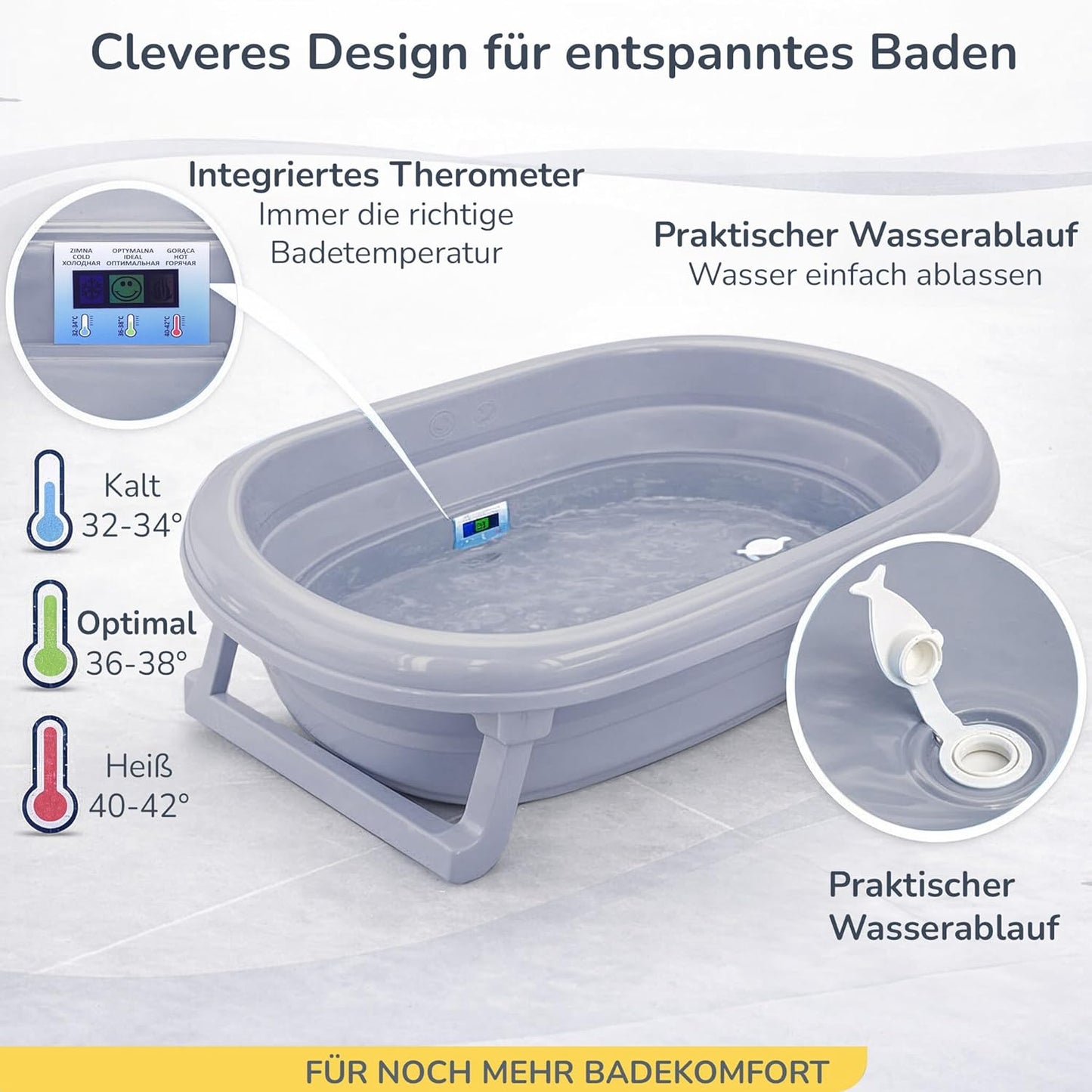 4-teiliges Babybadewannen-Set mit Ständer, Grau 4-Set