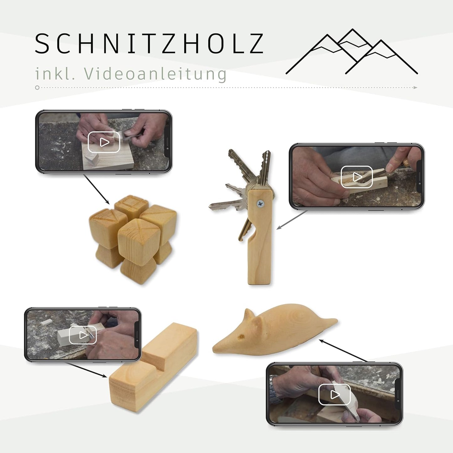 12-teiliges Schnitzholz-Rohlinge Set, Heimisches Lindenholz