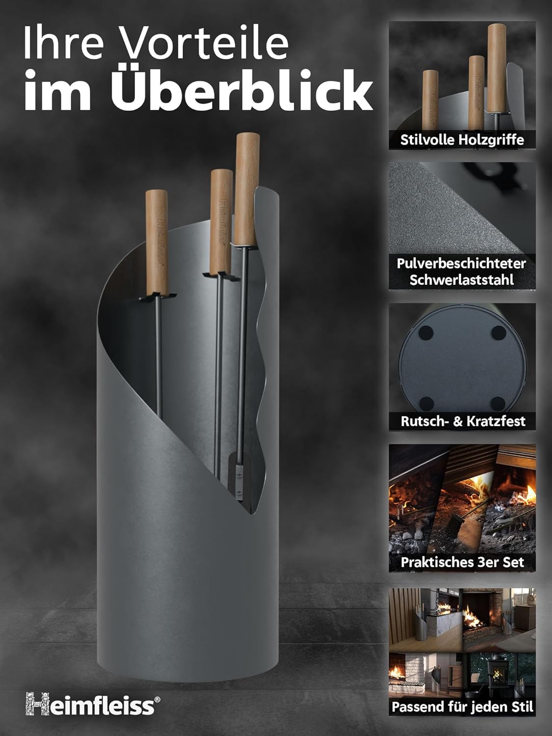 Kaminbesteck-Set, Grau