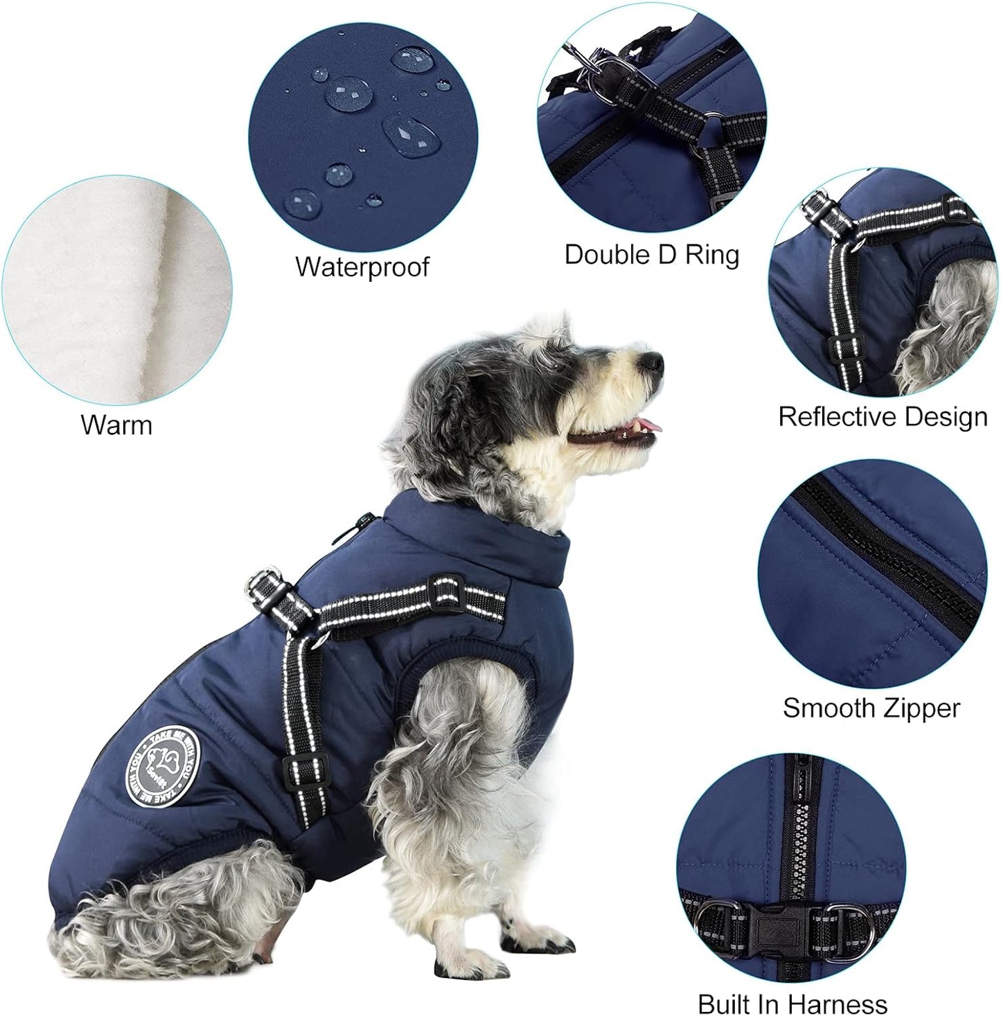 Hundejacke Winterweste mit Brustgurt, XL Dunkelblau