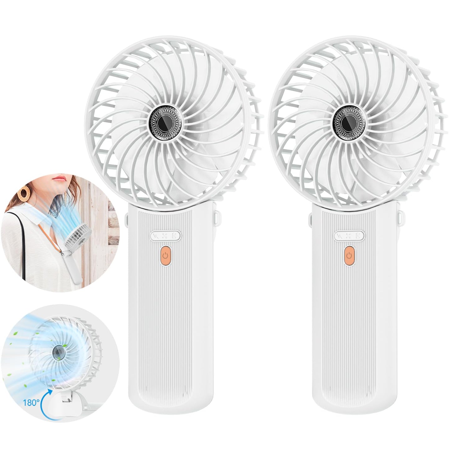 2er-Set Faltbarer Mini-Handventilator, Weiss+weiss