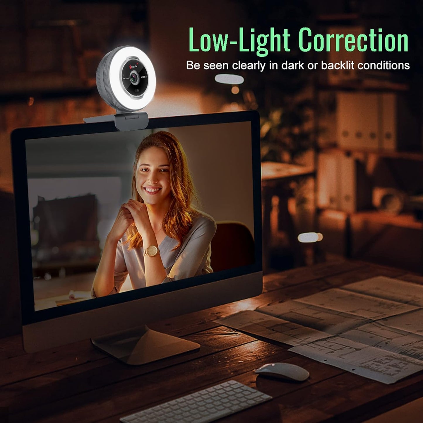 Webcam mit Ringlicht und 5X Zoom, 60FPS 1080P