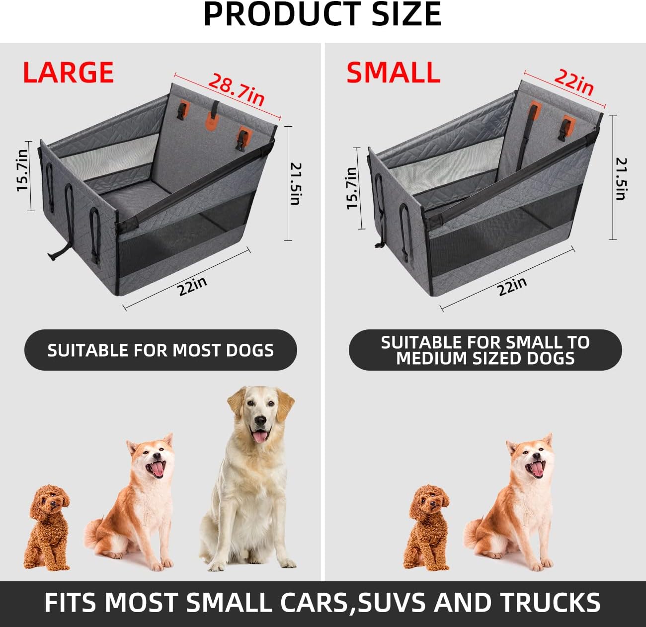 Hundeautositz für mittelgrosse Hunde, GRAU Large