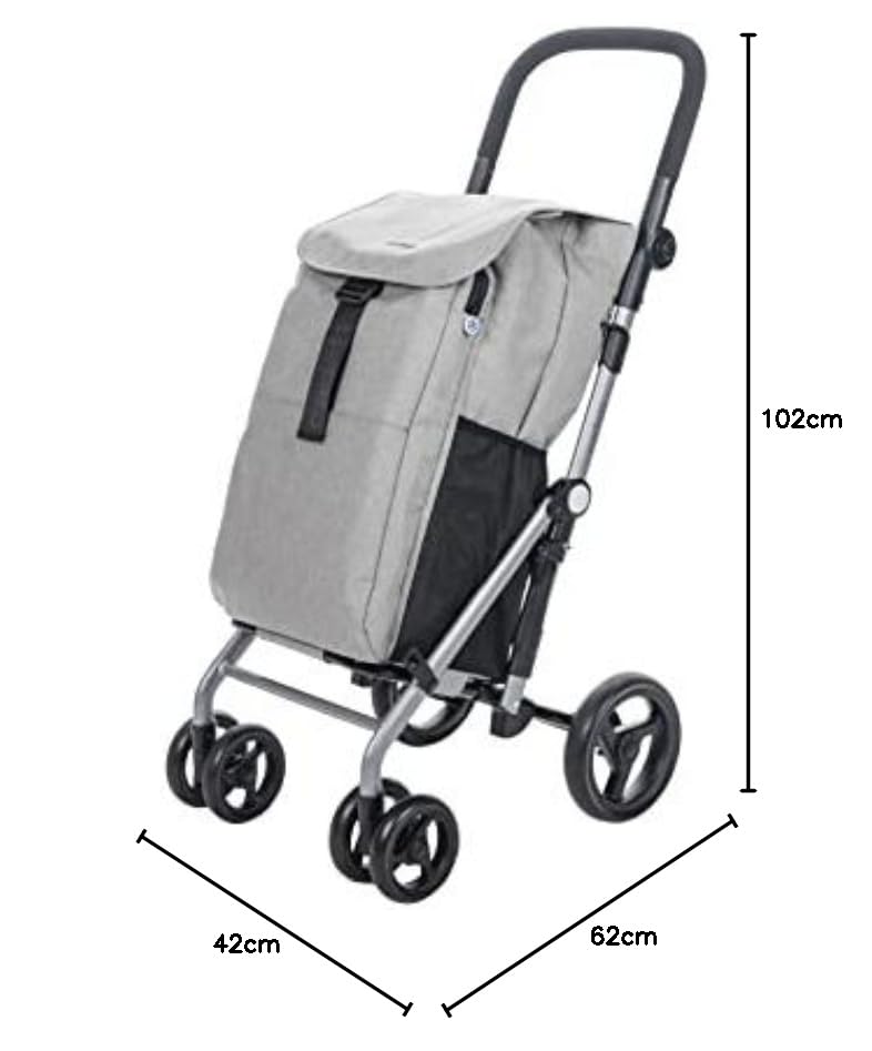 Faltbarer Einkaufswagen mit 4 Rädern und Thermotasche, 53L, Grau