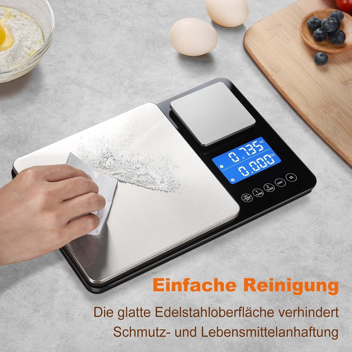 Digitale Küchenwaage mit Doppelplattformen & Feinwaage, schwarz-3