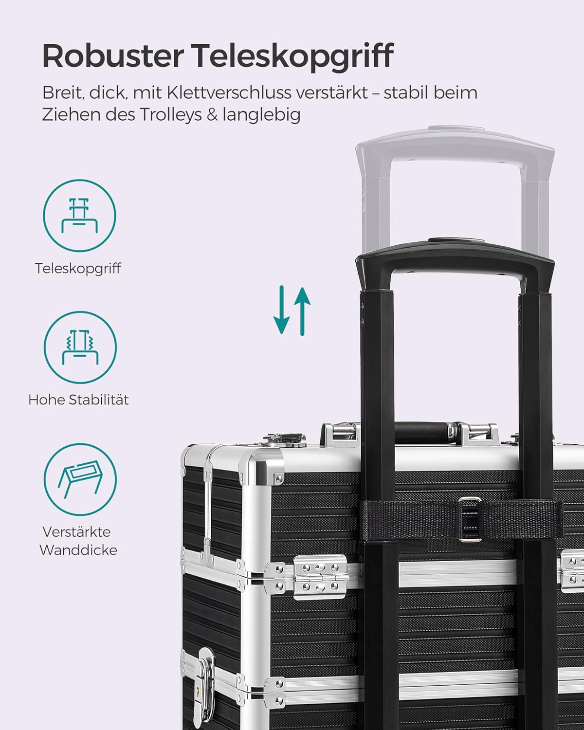 3-in-1 Kosmetikkoffer Trolley mit 360° Rollen, JHZ014B01, Schwarz 3 in 1 (34 x 24 x 70,5 cm)