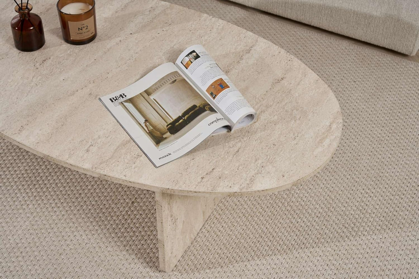 Stilvoller Couchtisch, melaminbeschichtet, 120x40x65 cm, Travertine