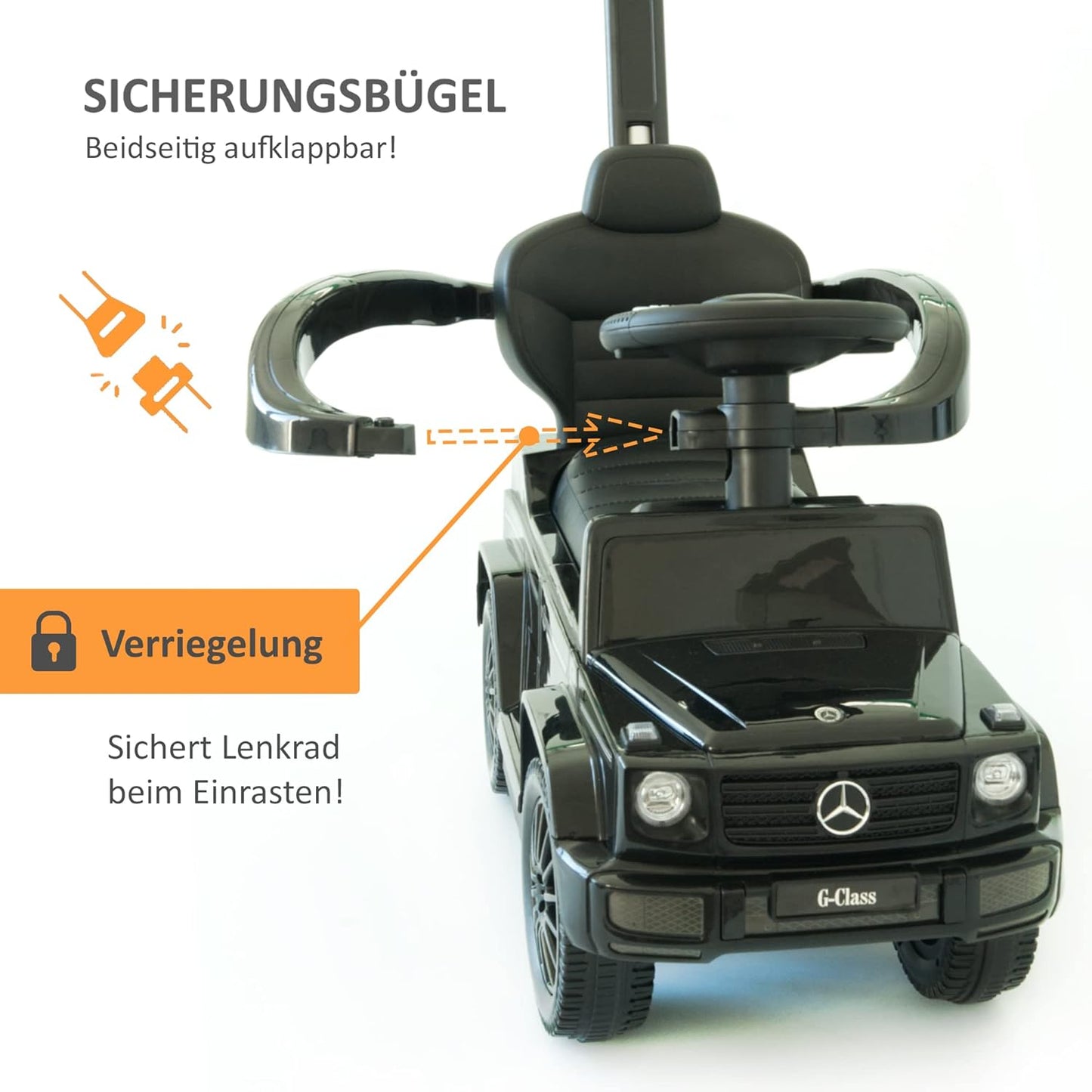 Rutschauto mit Schiebestange, Schwarz