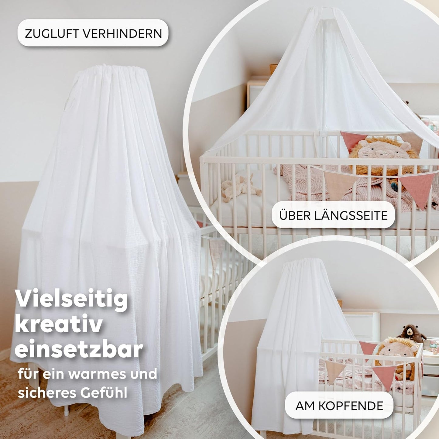 Betthimmel für Babybett, ohne Stange, Weiß ohne Himmelstange