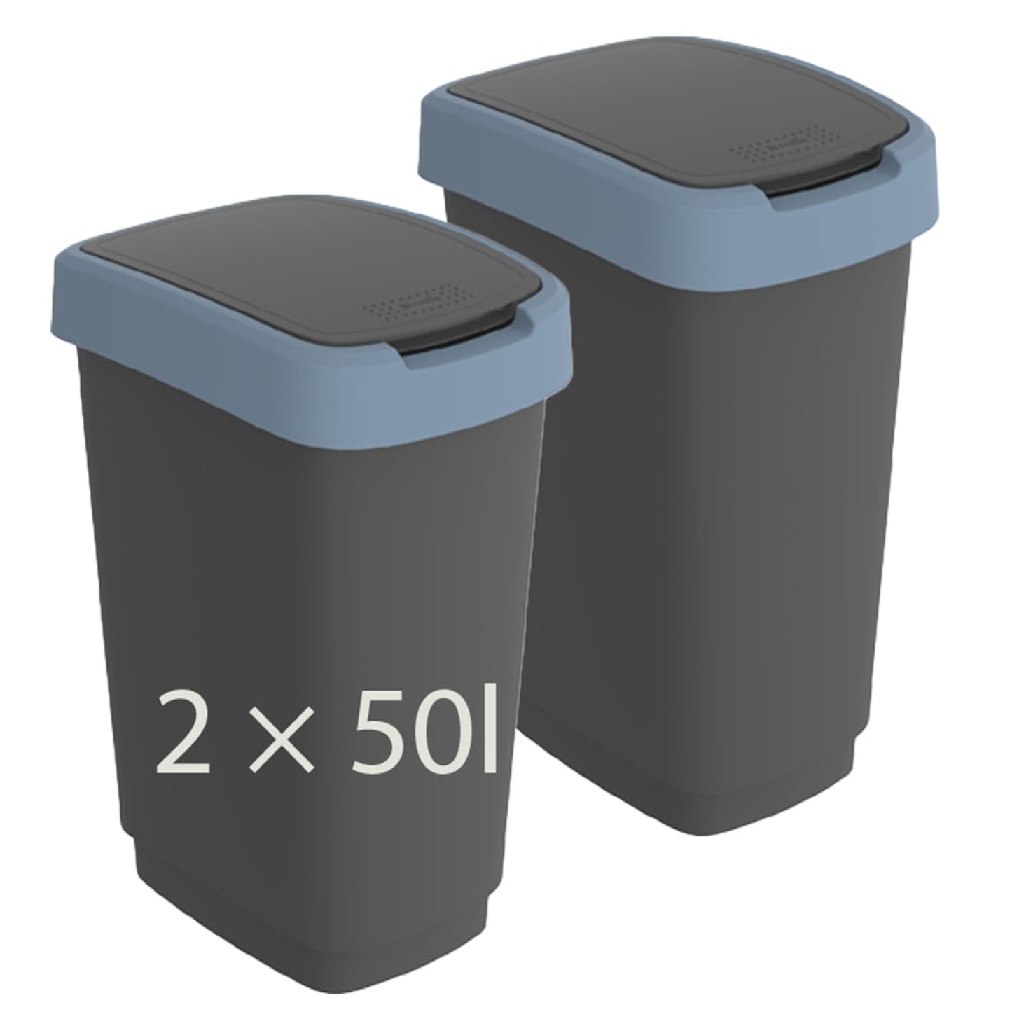 Mülleimer-Set Twist mit Deckel, blau/anthrazit 2x50l