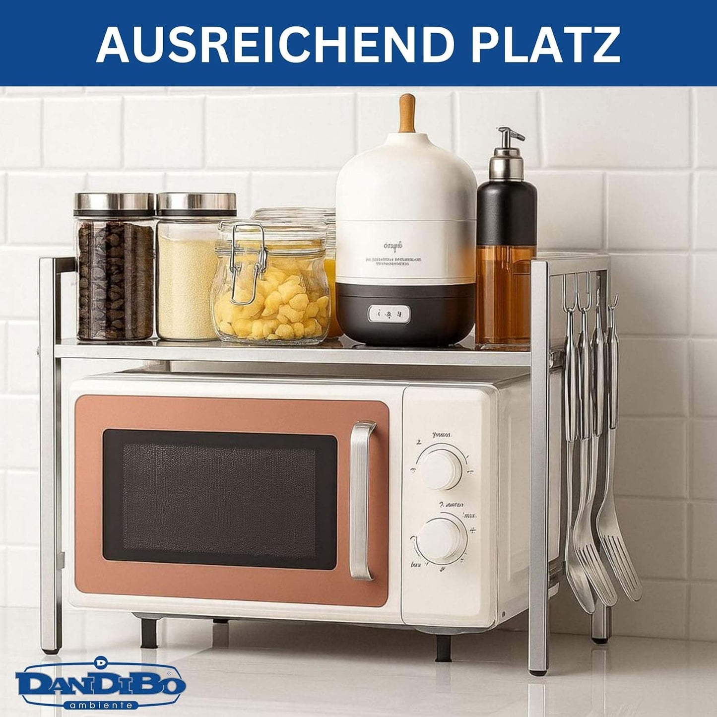 Verstellbares Mikrowellenregal 2-stufig, Silber/Edelstahl 2 Stufig / Höhe 46 cm