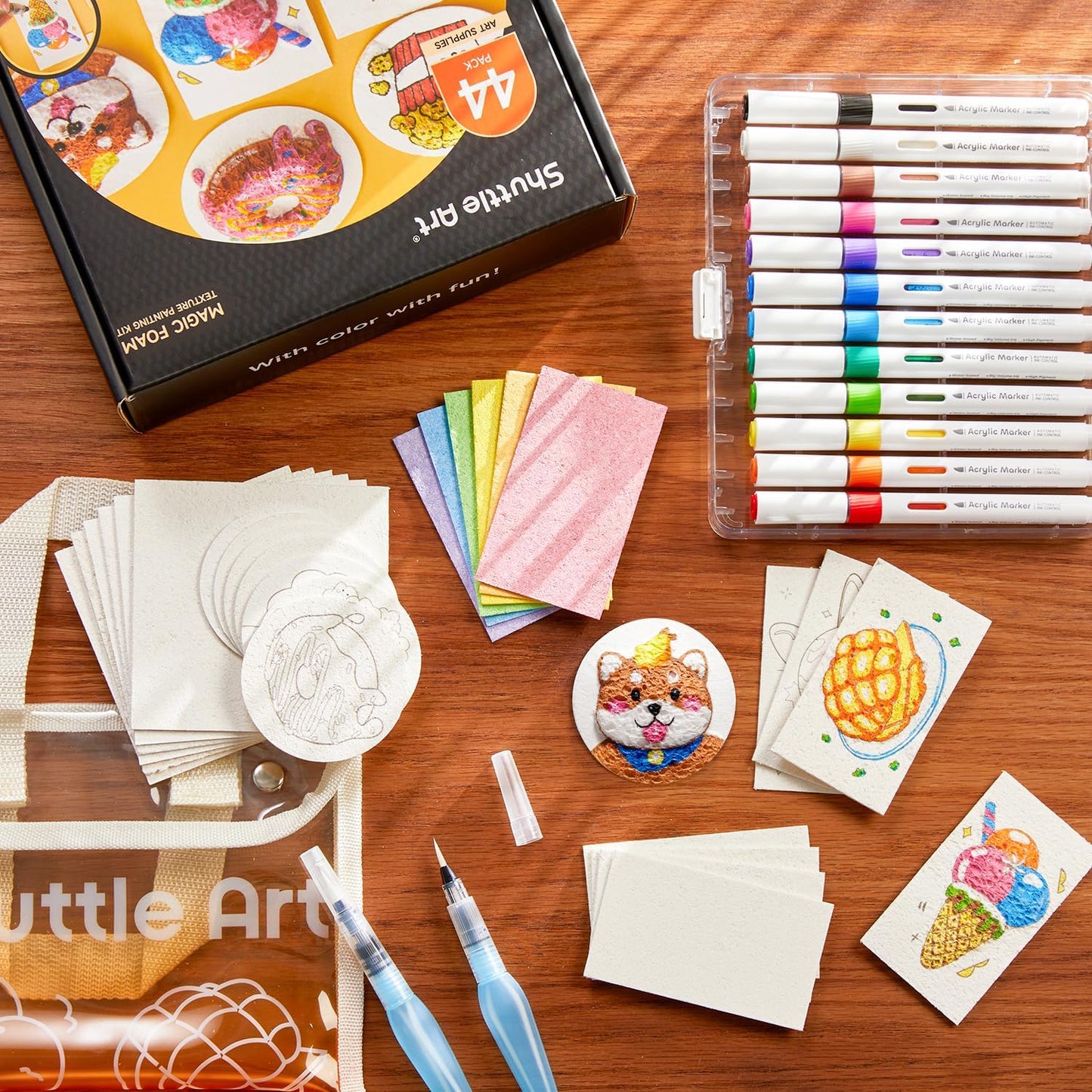 44-teiliges Magic Puffy Paint Set, 28 Malpapier + 12 Acrylmarker