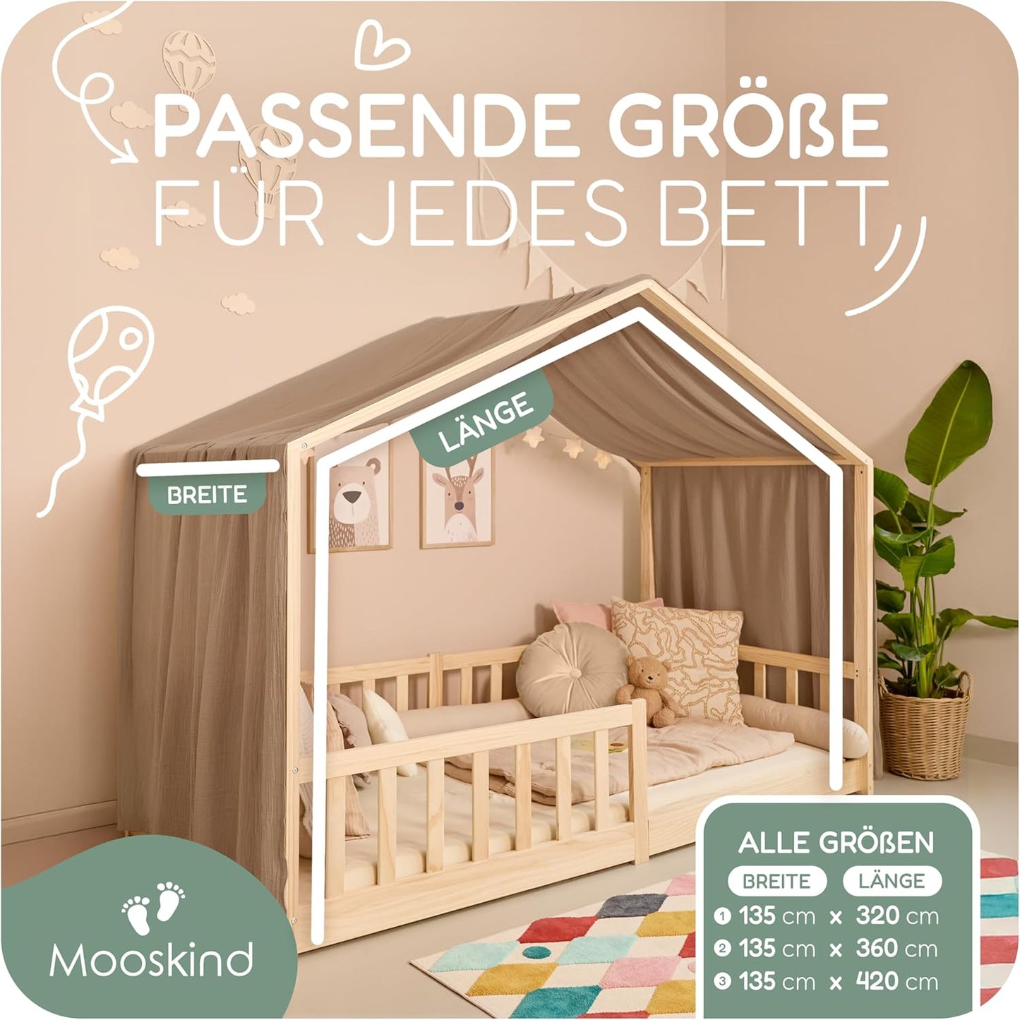 Hausbett Himmel H320 x B135 cm, Dunkelbeige H320 x B135 cm (1er Pack)