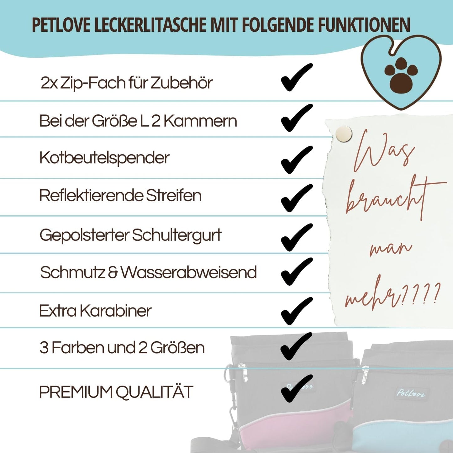 Leckerlibeutel mit Magnetverschluss & Kotbeutelspender, L Türkis