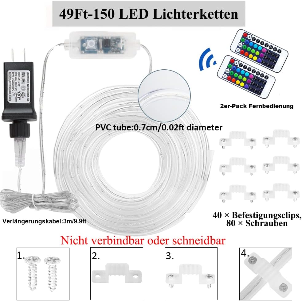 Schlauchlichterkette, 15M Lichterkette Strom