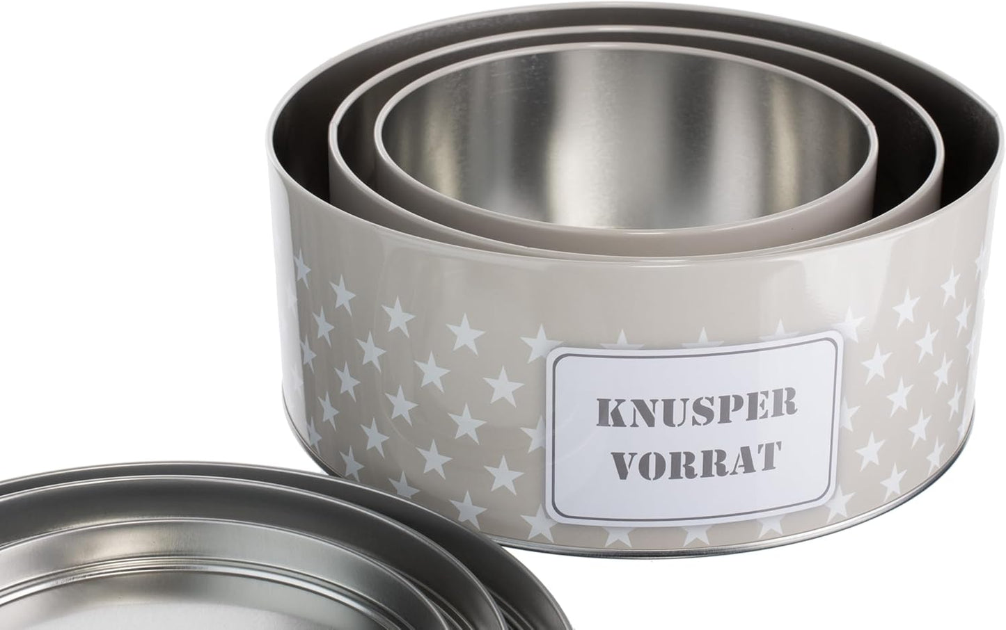 3er-Set Stapelbare Plätzchendosen, Sterne Grau/Beige