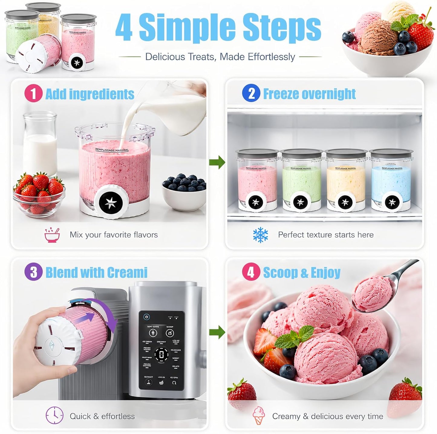 4 Stück Eisbehälter für Ninja Creami Swirl NC700 & NC701EU