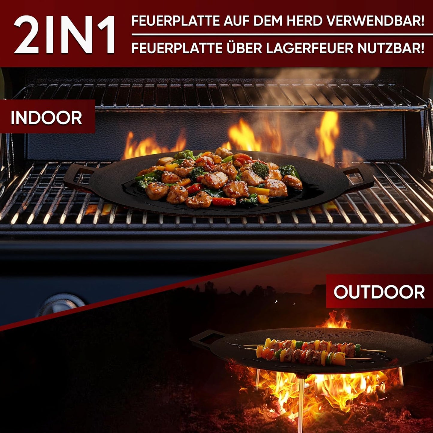 Grillplatte mit Dreibein und Pflegepaste, Gusseisen Grillplatte Ø 42cm Mit Pflegepaste