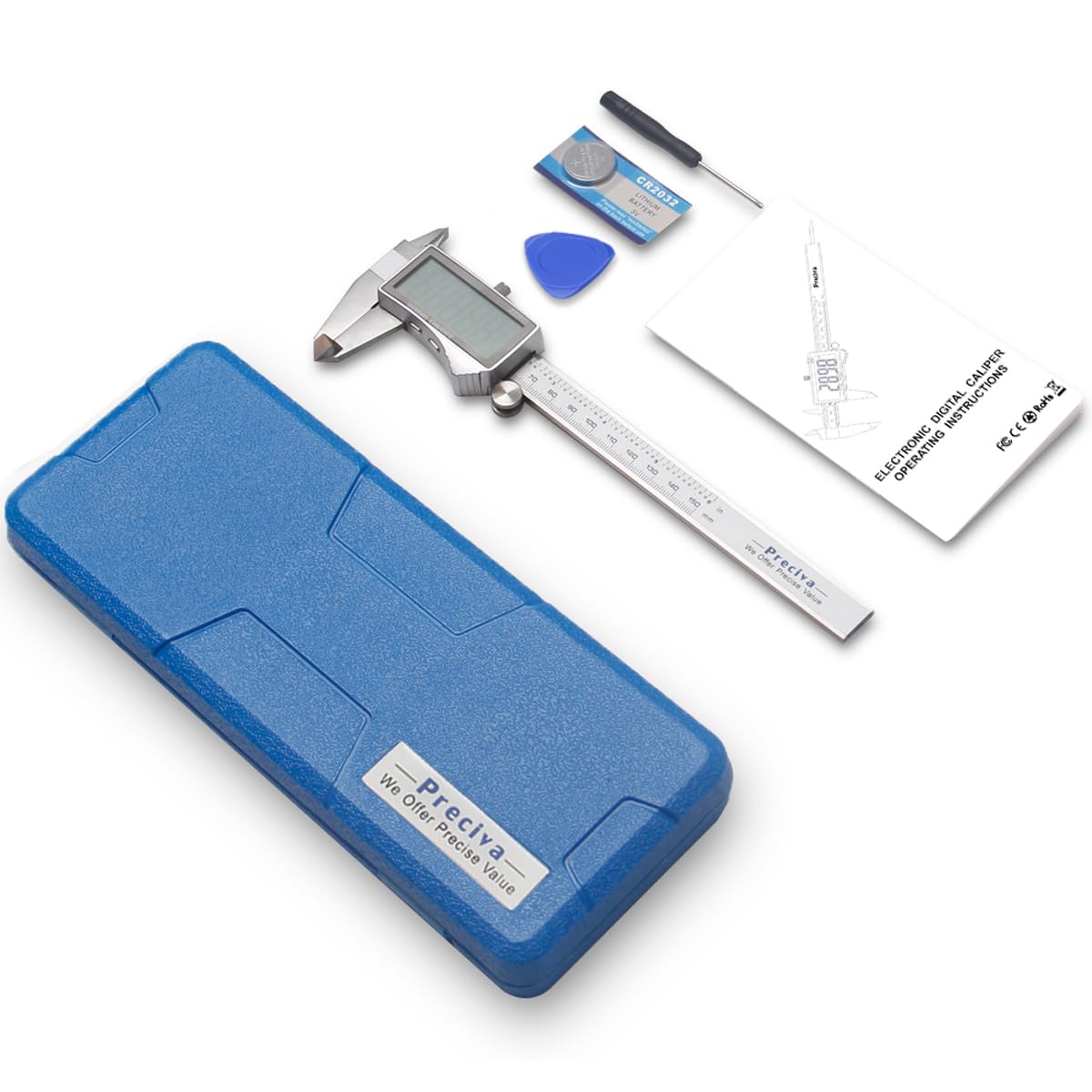 Digitaler Messschieber mit Display, blau
