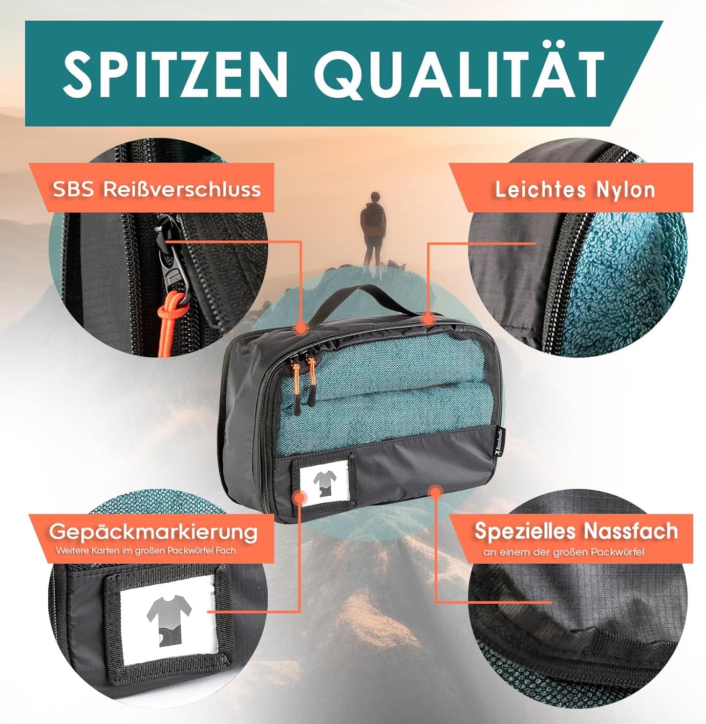 8-teiliges Kompressions-Packwürfel-Set, Schwarz 8-teiliges Set