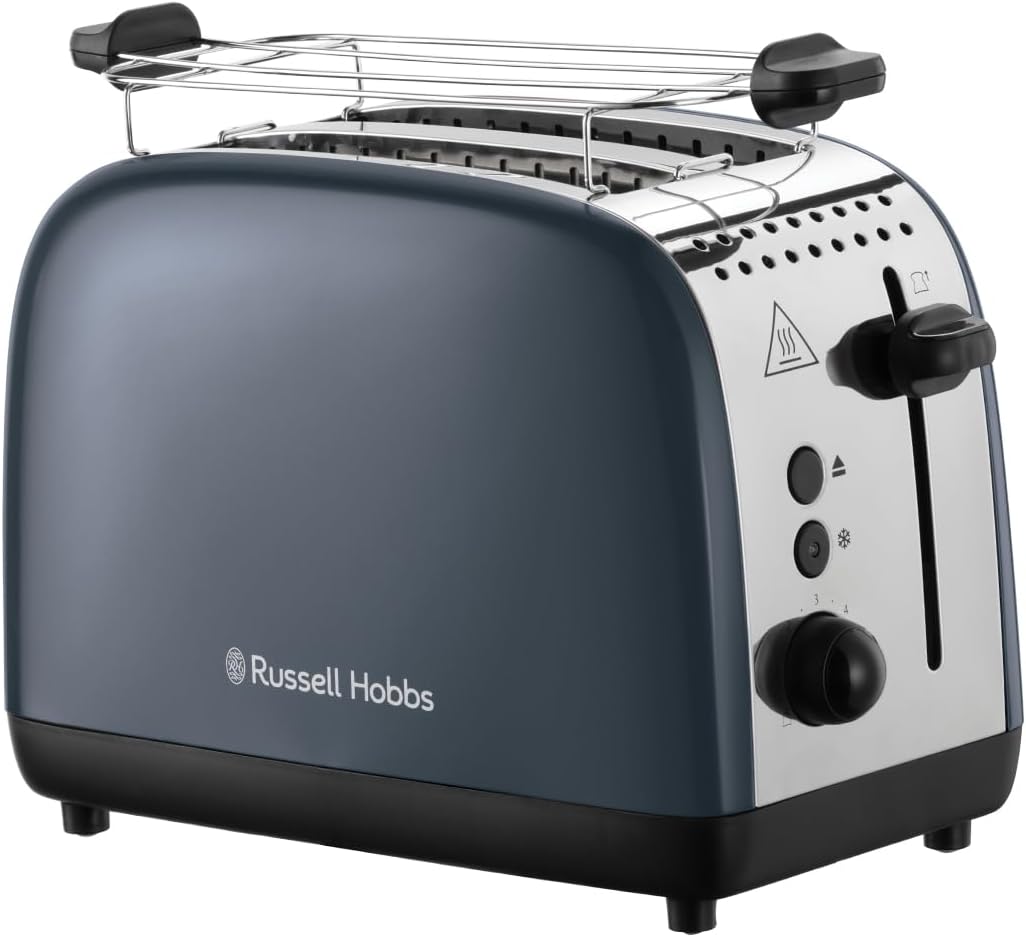 Colours Plus Toaster mit extra breiten Schlitzen, inkl. Brötchenaufsatz, Grau