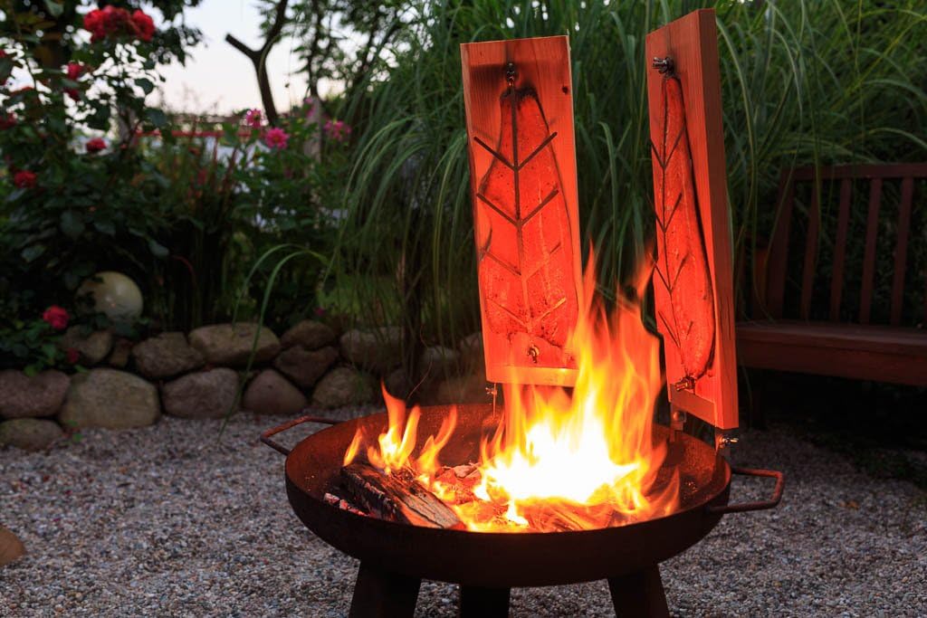 Flammlachsbrett-Set für Grill & Feuerschale (4 Stück), Lärche 4er Set