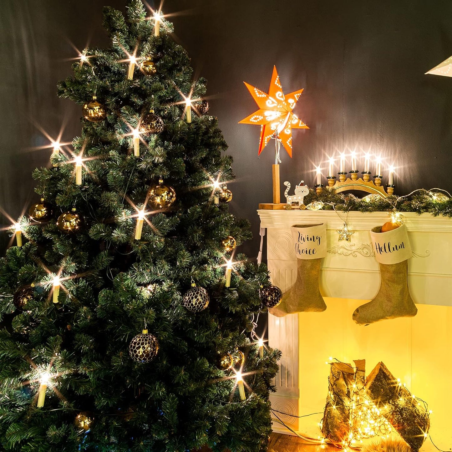 Weihnachtsbaum-Lichterkette mit Wachstropfen, Elfenbein 16,3 m (20 BS) / Filament