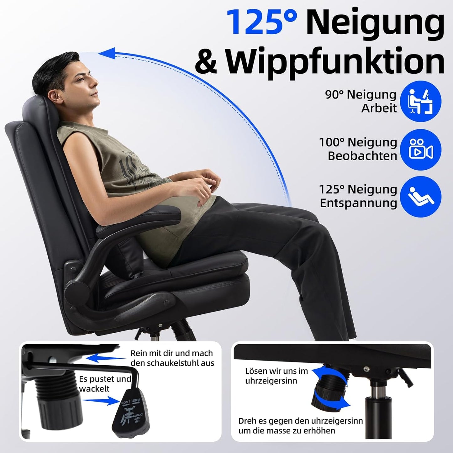 Ergonomischer Bürostuhl mit Wippfunktion, Aktualisierung Schwarz