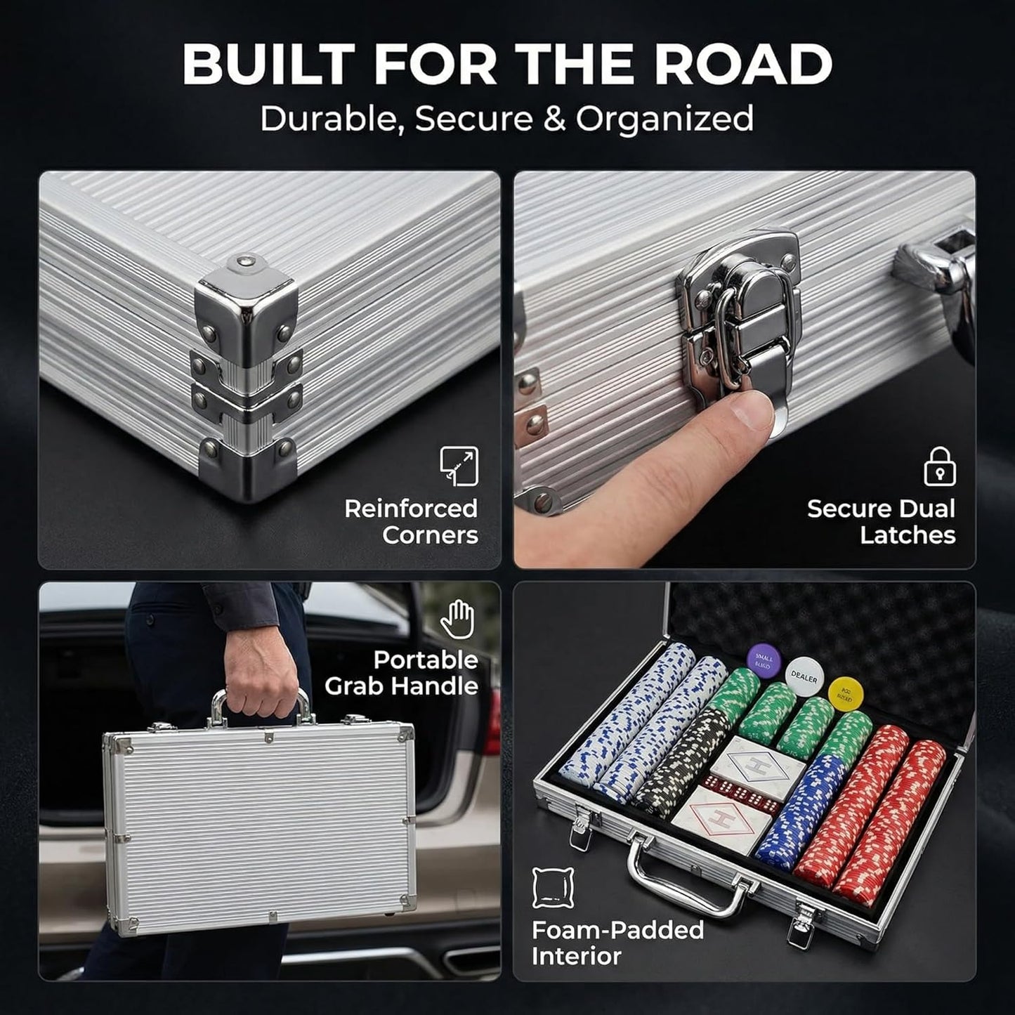 Pokerkoffer Set mit 500 Chips und Aluminiumkoffer, 500 Chips