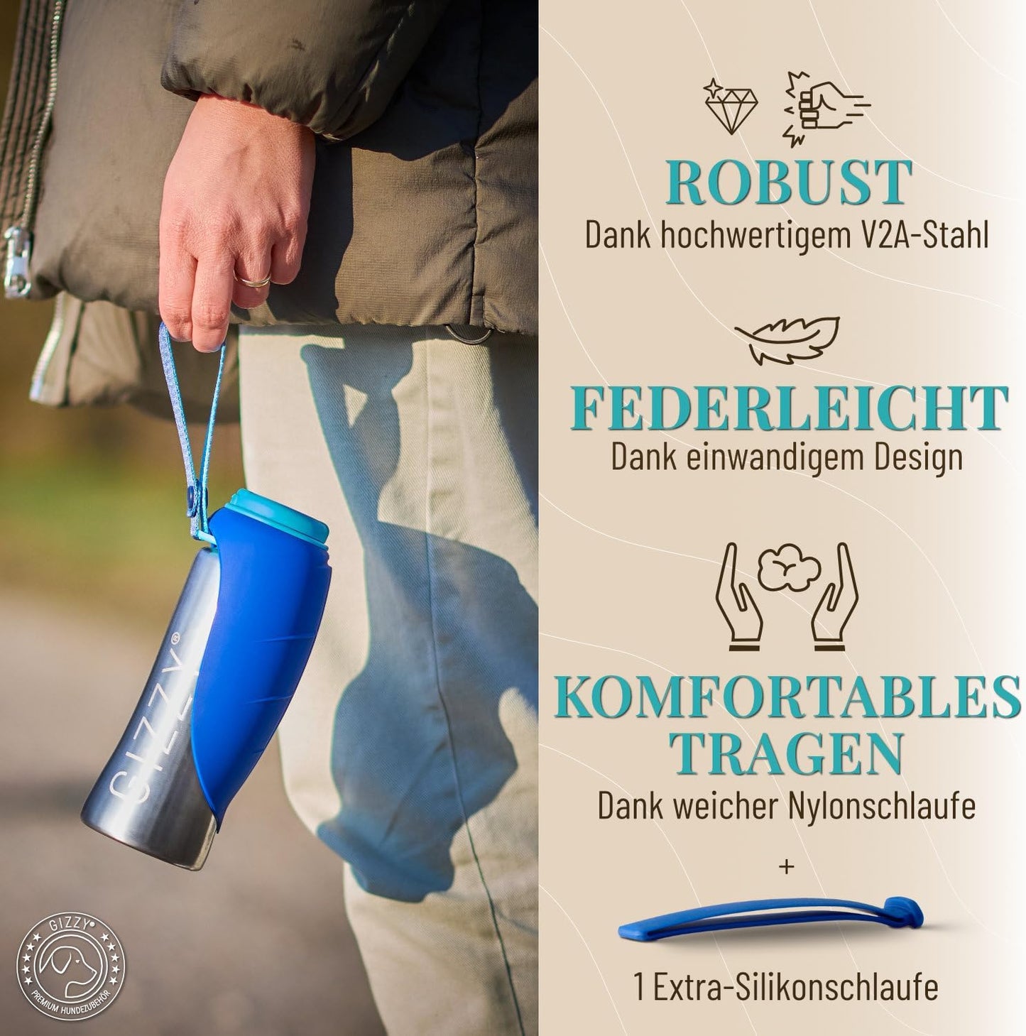 Trinkflasche für Hunde für unterwegs, Ozeanblau 500 ml