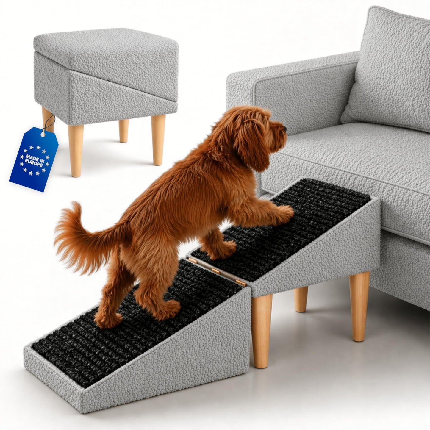 Hundetreppe für Sofa, BOUCLE Hellgrau