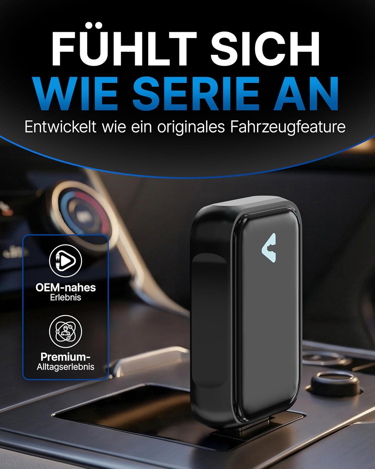 Auto-Nachrüstadapter für kabelloses CarPlay & Android Auto, Black