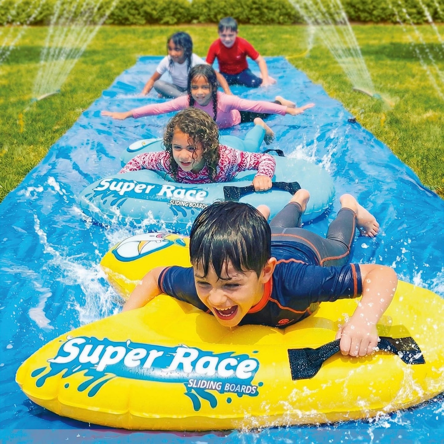 XXL-Wasserrutschmatte mit Bodyboards, 10m, 1 Slip'n Slide Blau + 2 Bodyboards