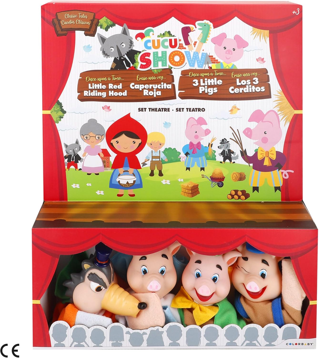 Cucu Show Theater-Set mit 4 Märchenpuppen: Die drei Schweinchen