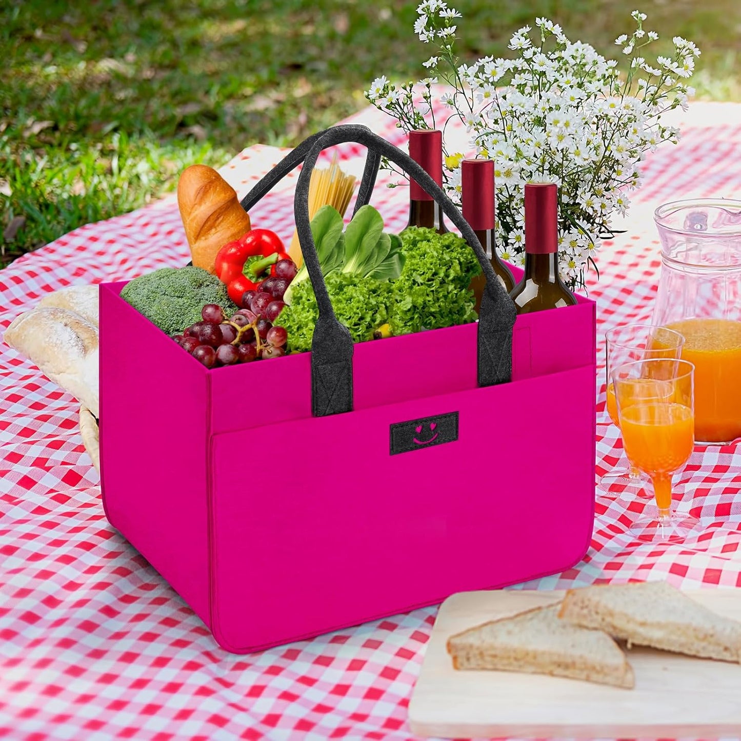 Einkaufskörbe-Set, 2 Stück Magenta/Dunkelgrau Smiley