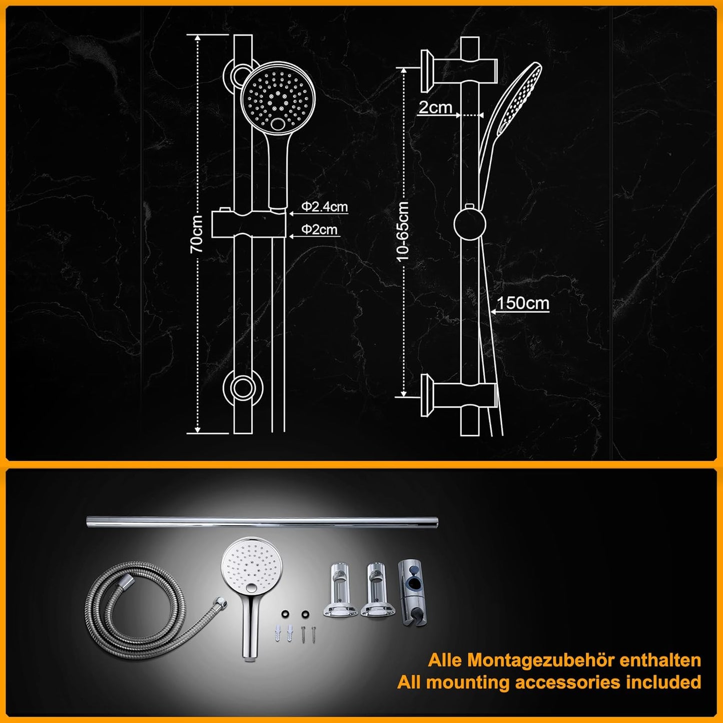Duschbrause mit Wandhalterung, JYD12CP Chrom