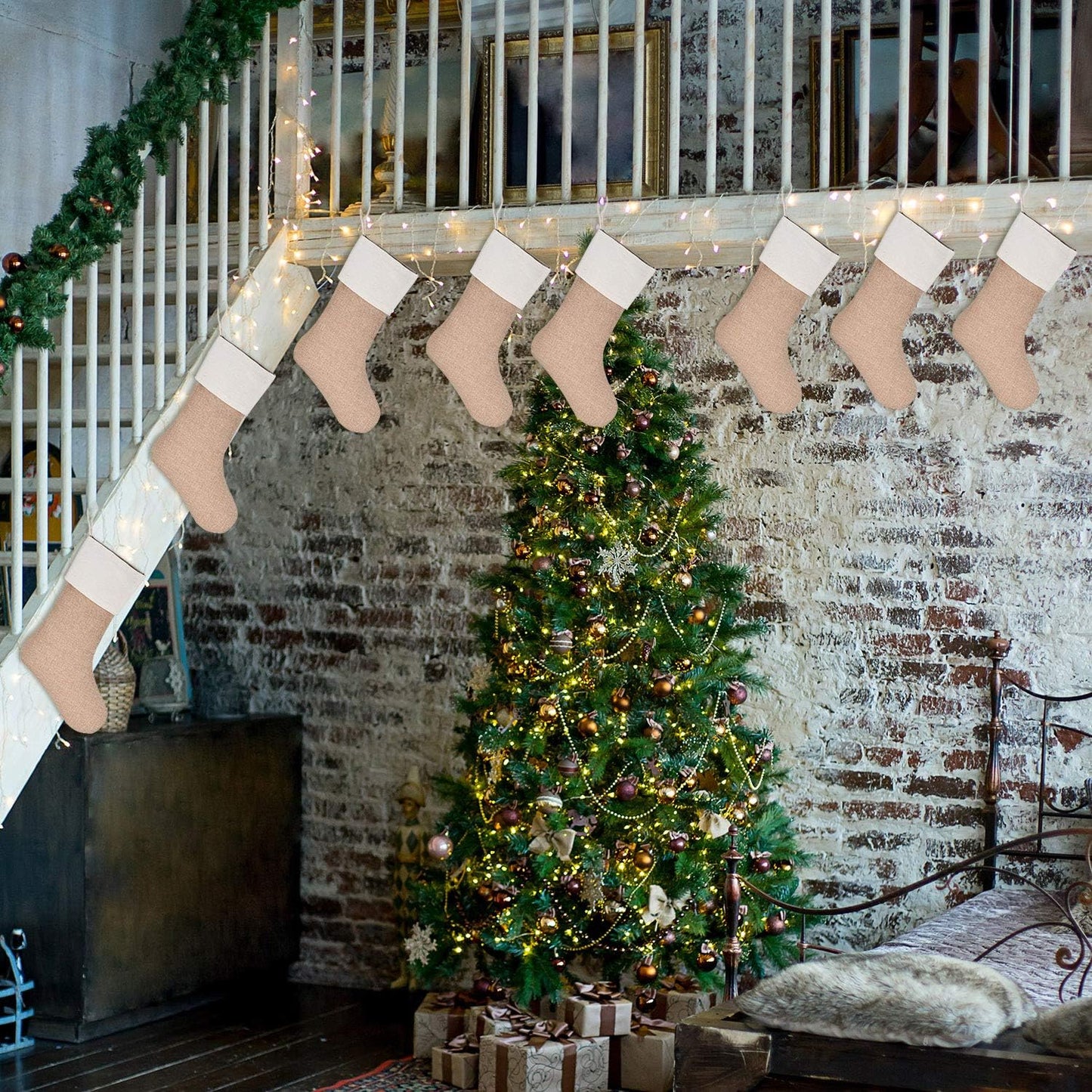 8-teiliges Weihnachtsstrumpf-Set, Flachs / 8