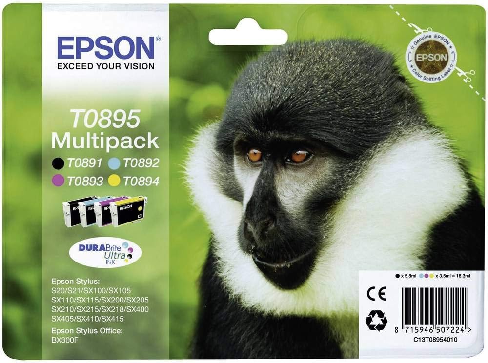 Original T0895 Druckerpatronen-Set (4-farbig), Multipack (Schwarz,Cyan, Magenta,Gelb, Foto Schwarz)