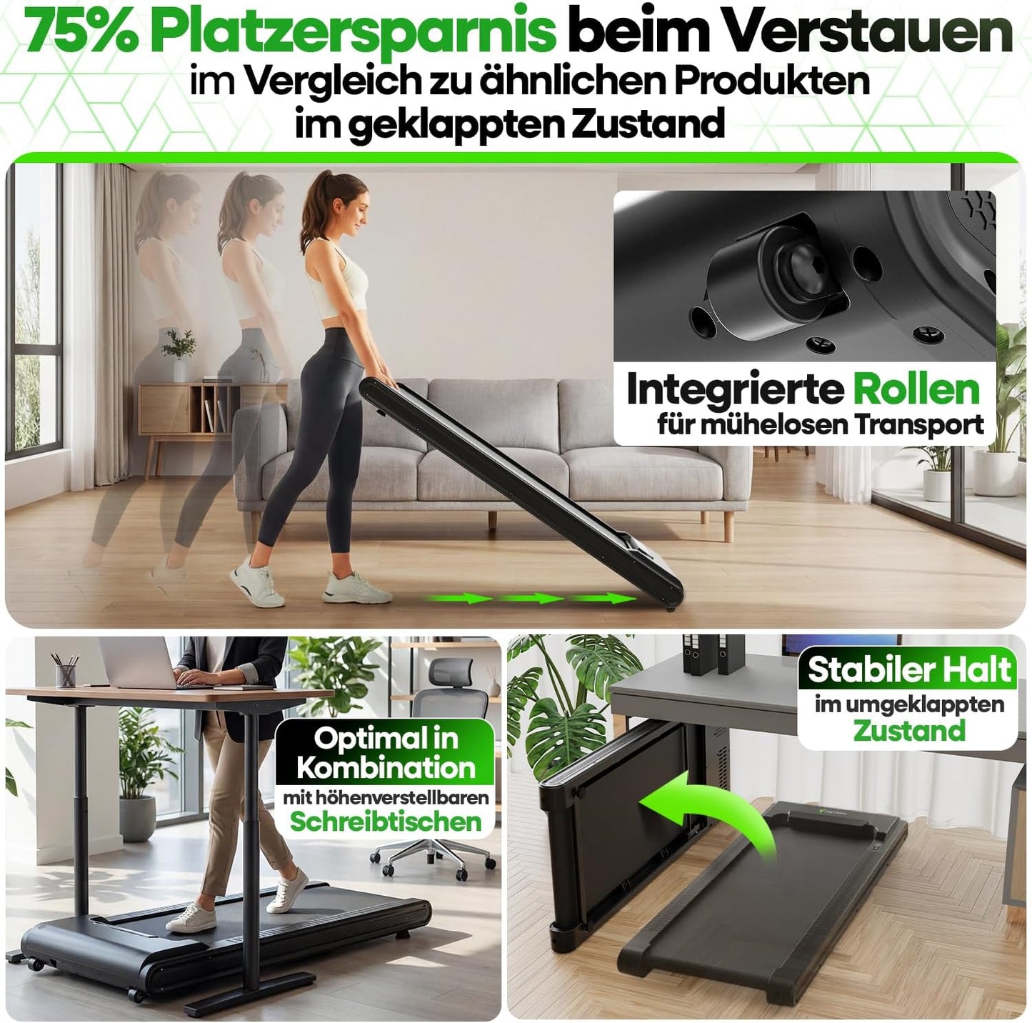 Walking Pad mit Steigung und App-Steuerung, Schwarz