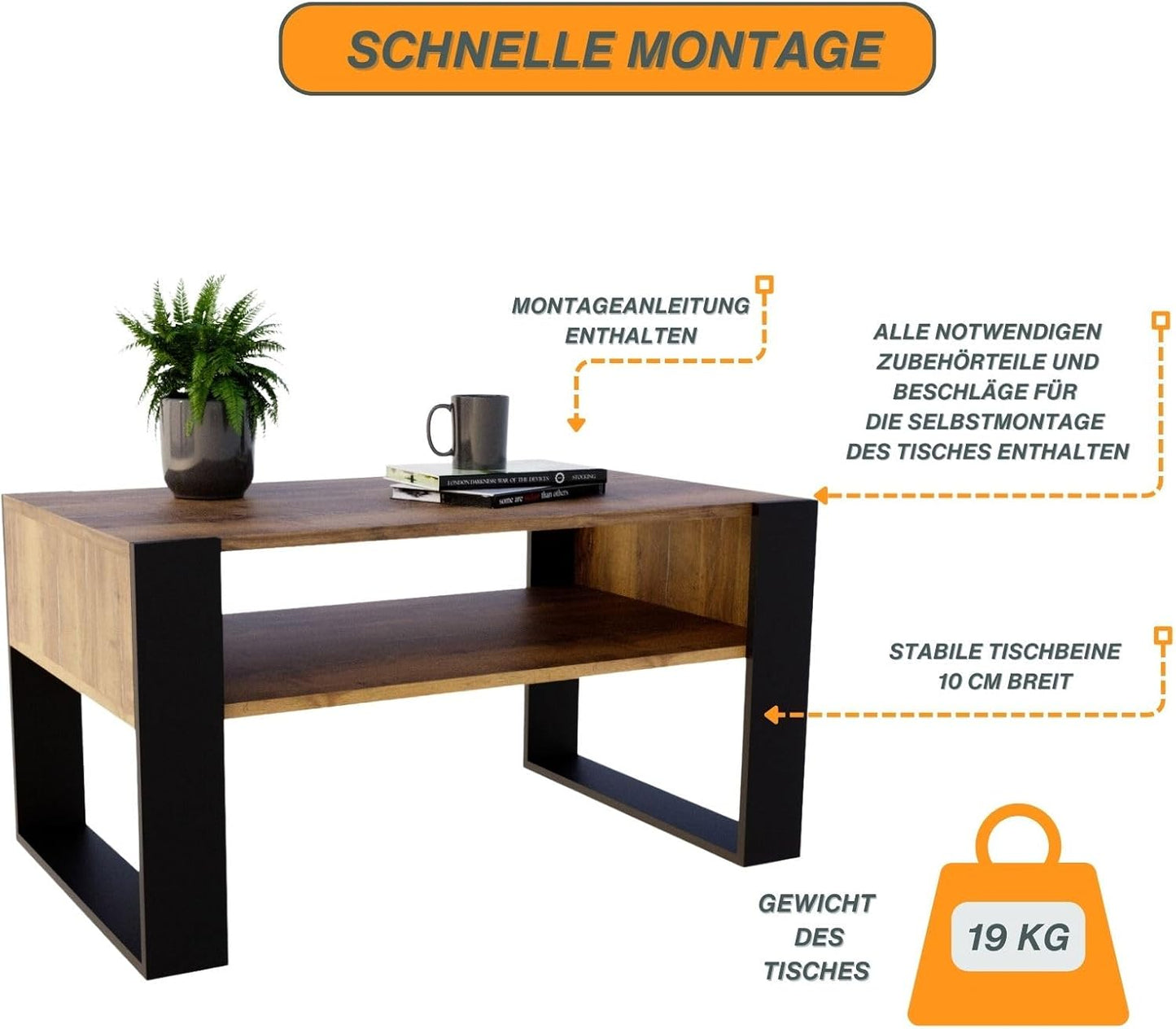 Moderner Couchtisch Karo 92 mit Staufach, Retro-schwarz