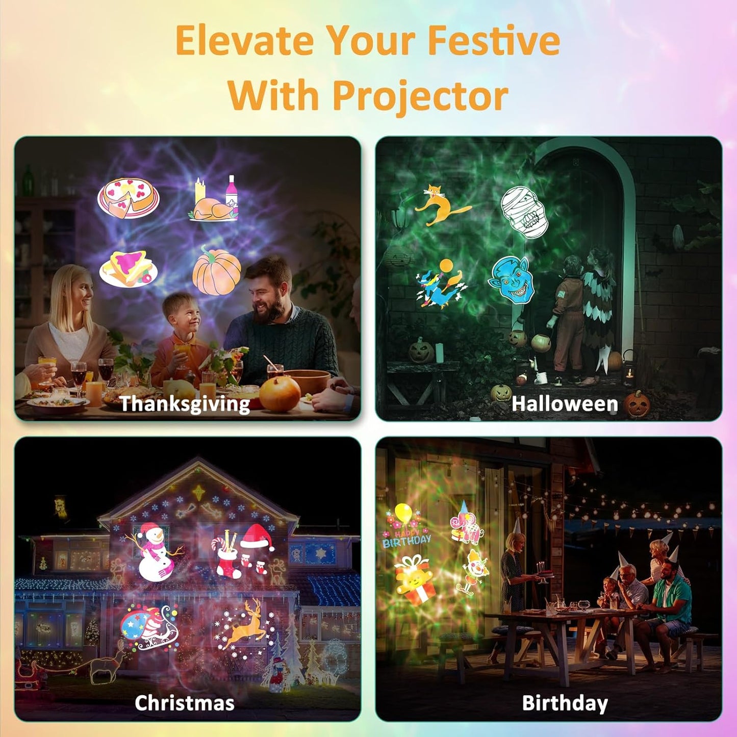 LED Weihnachtsprojektor mit 24 Filmen und Fernbedienung, 24 Filme und 10 Farben