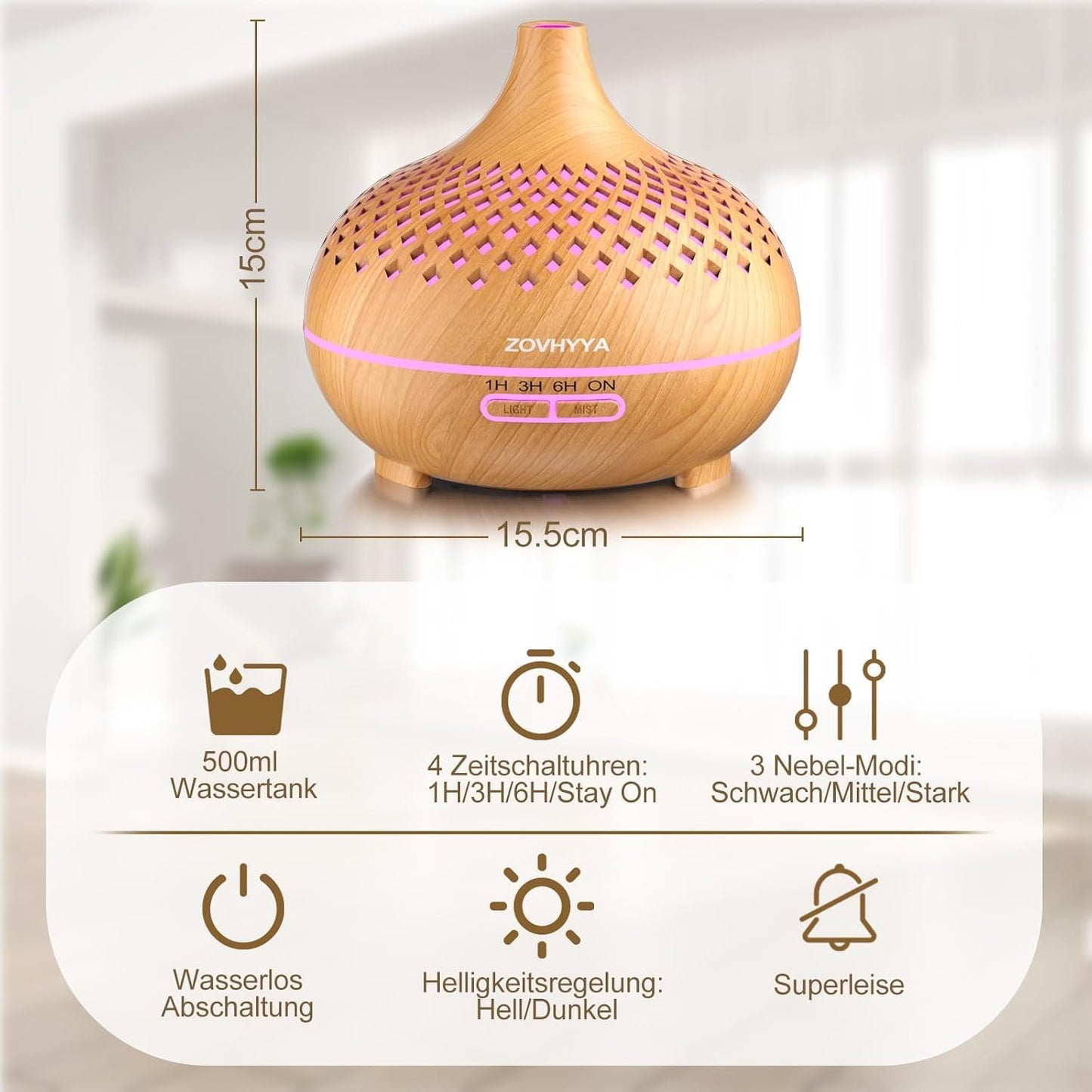 Aroma Diffuser mit 8 ätherischen Ölen und Fernbedienung, Gold3