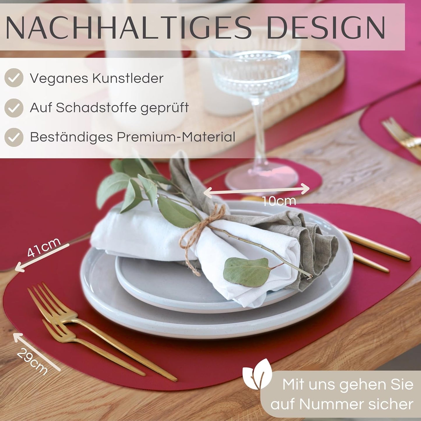 6er-Set Tischset aus Kunstleder, Oval Bordeaux