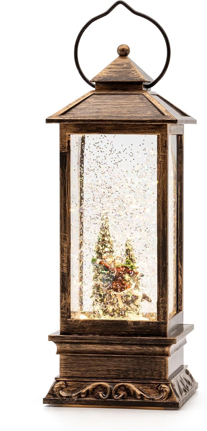Beleuchtete Schneekugel als Laterne, Eislaufpaar / Laterne / 10 x 26cm