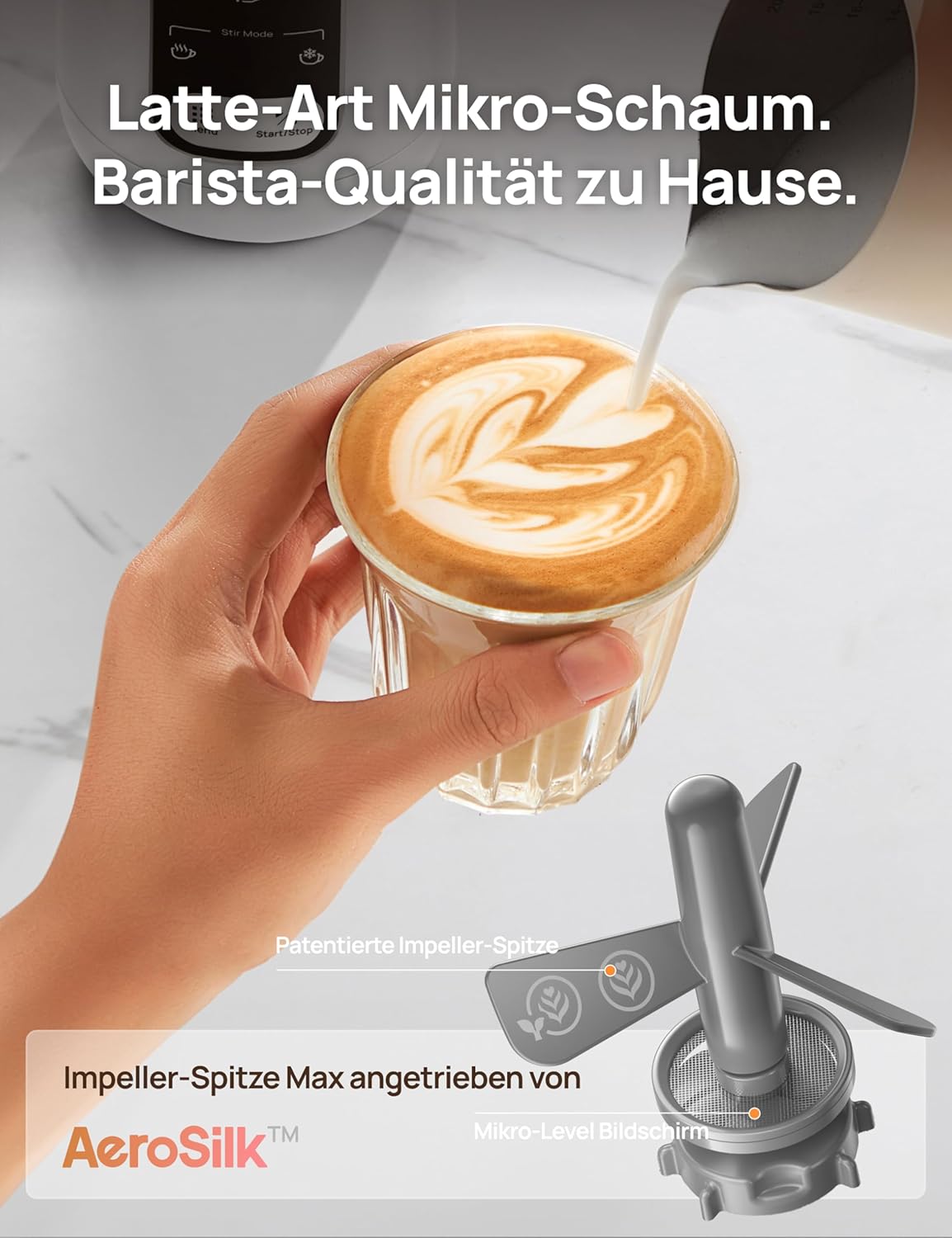 8-in-1 Elektrischer Milchaufschäumer für Kaffeegetränke, Silber