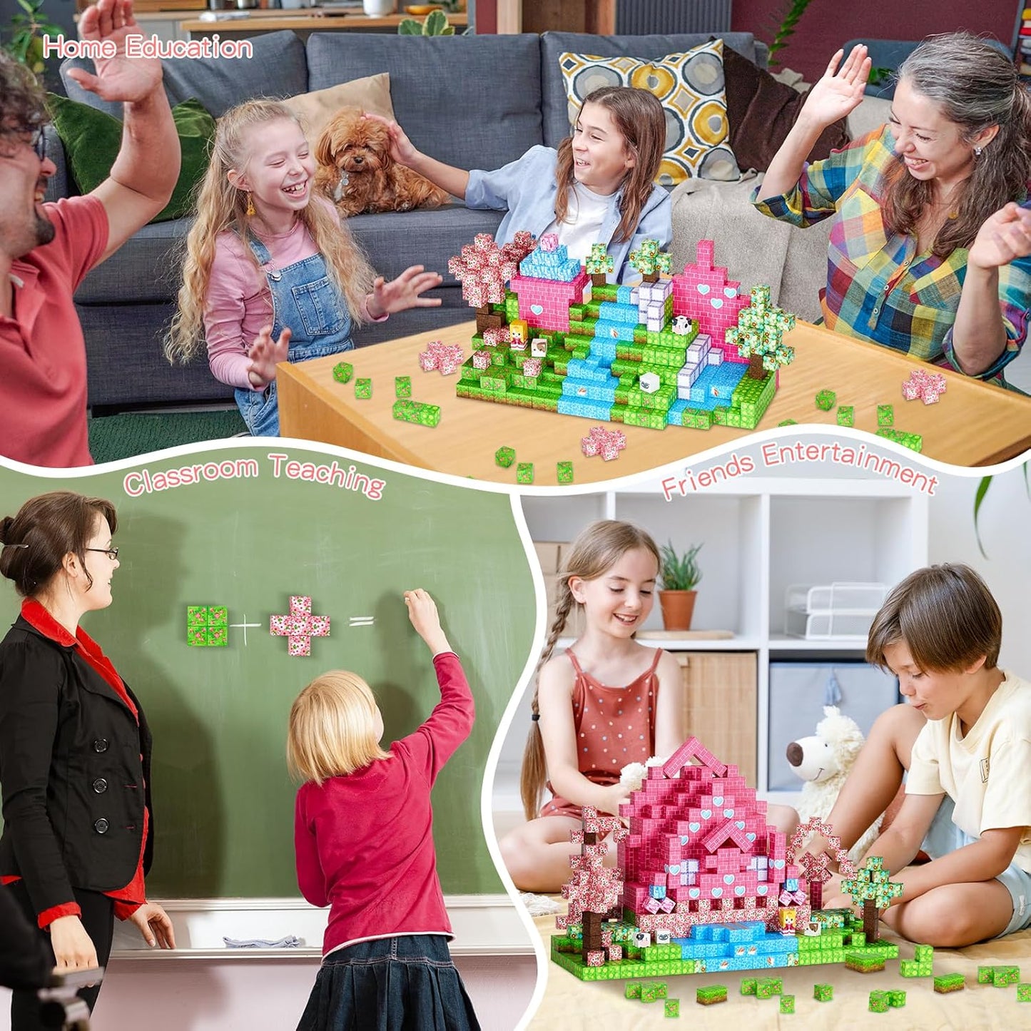 Magnetische Bausteine Blöcke-Set, Rosa + Grün