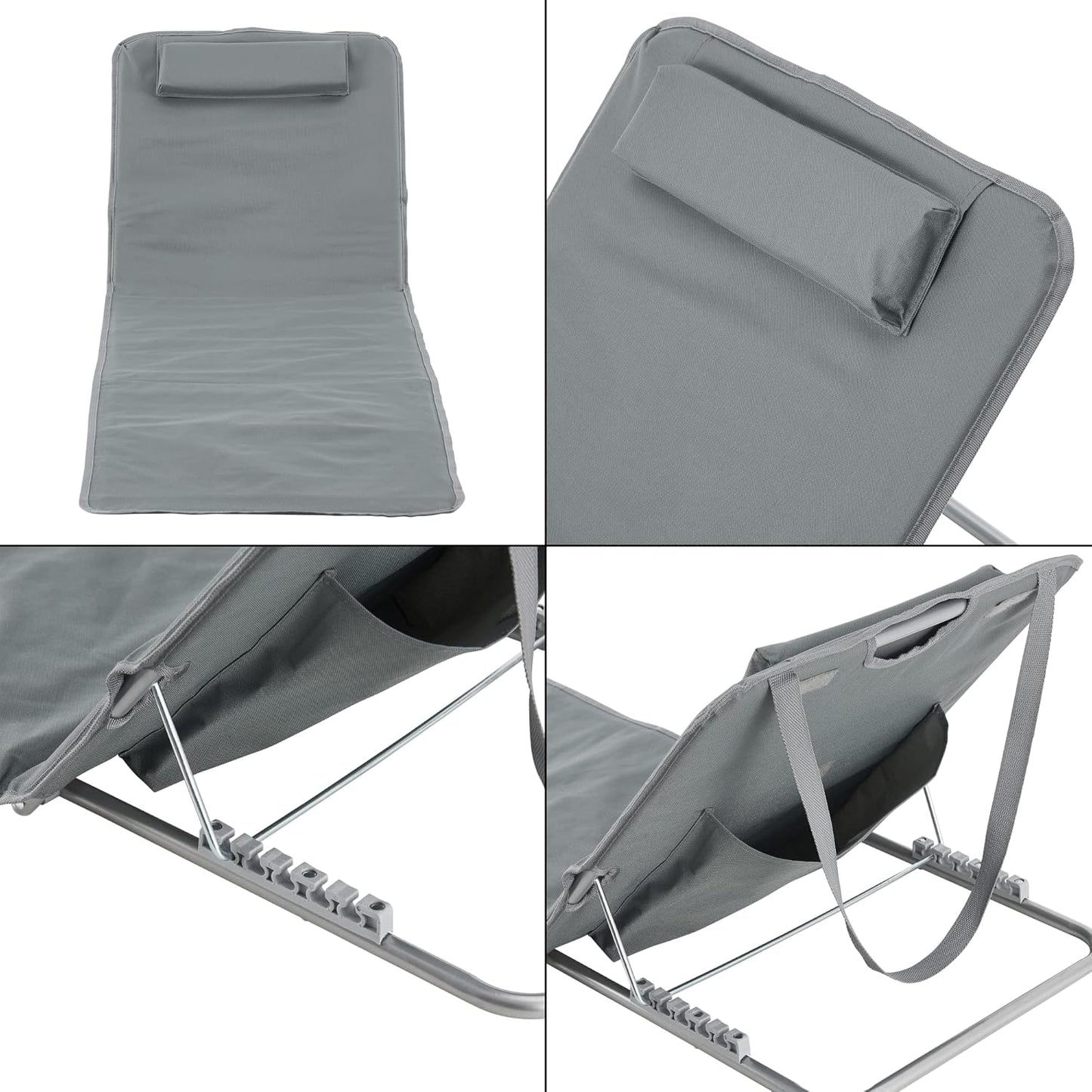 Strandmatten 2er-Set mit verstellbarer Rückenlehne, Dunkelgrau
