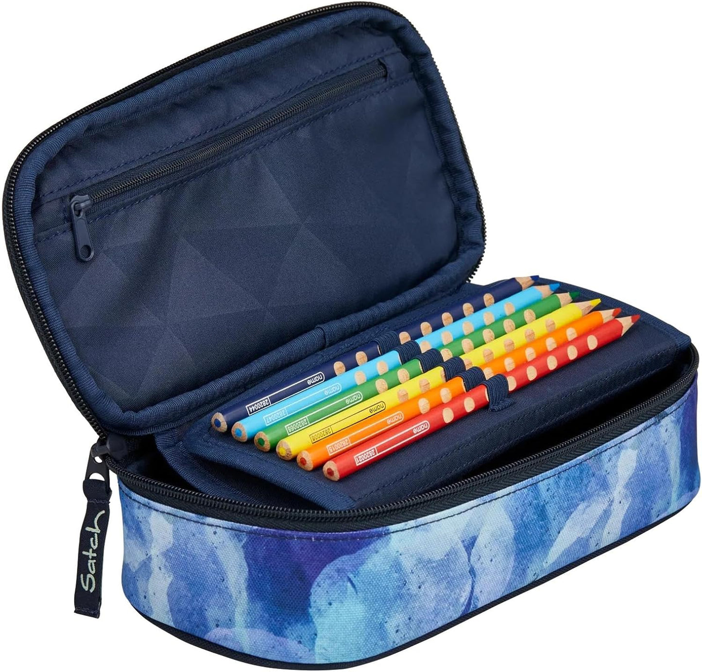Schlamperbox mit Trenn- und Reissverschlussfach, Blurry Sky - Dunkelblau