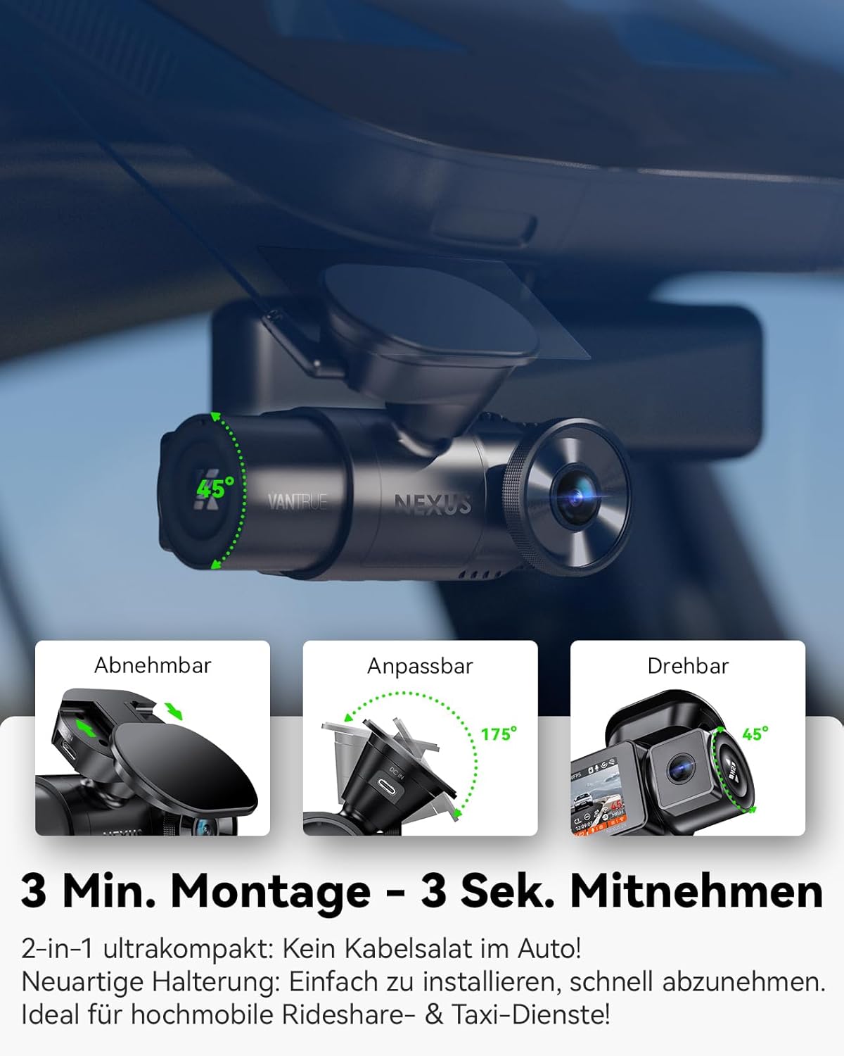 Dual-Dashcam N2X mit GPS & Sprachsteuerung, N2X