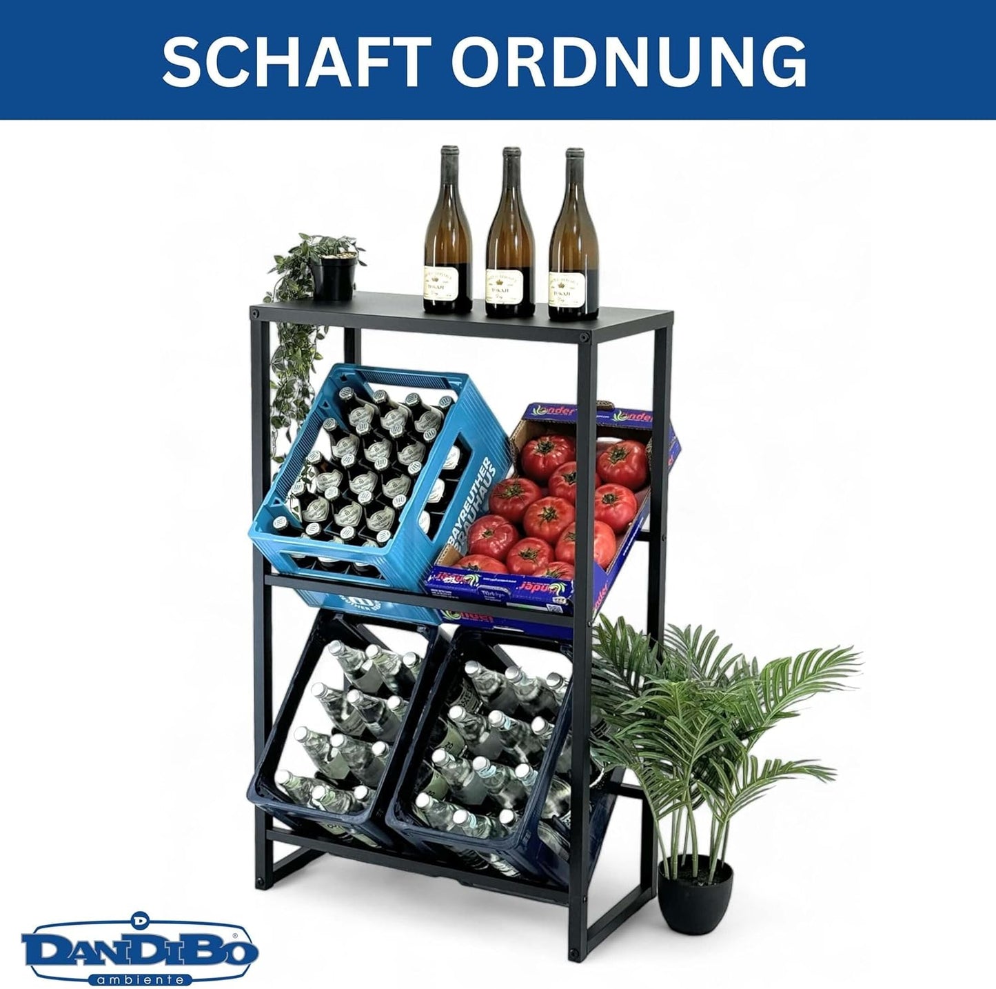 Getränkekistenregal mit Ablage für 4 Kisten, 4 Kisten Breite 69 cm